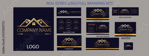 Real estate logo design with full branding business card, stumps, email signature, and social media kit