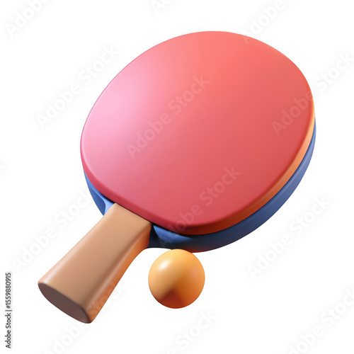 3d realistic ping pong paddle and ball isolated on transparent background