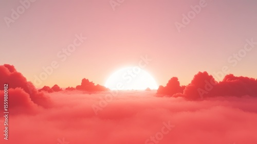 Dreamy Sunset Above Crimson Clouds: Serene Sky and Atmospheric Perspective.