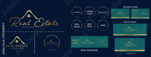 Real estate logo design with full branding business card, stumps, email signature, and social media kit