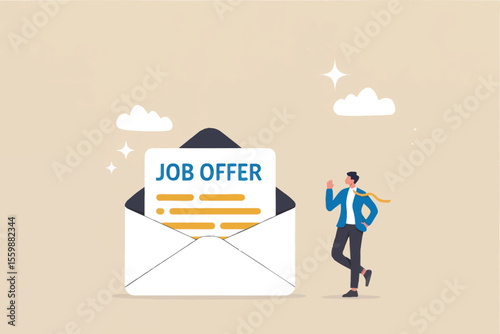 Man receiving a job offer letter isolated on transparent background