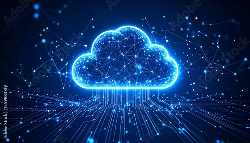 Innovative digital cloud surrounded by abstract lines and dots symbolizing connectivity