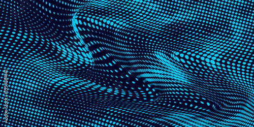 Wave of particles on dark background. Technology backdrop. Pattern for presentations. 3d