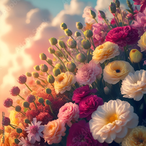 Vibrant Bouquet of Fresh Flowers at Sunset