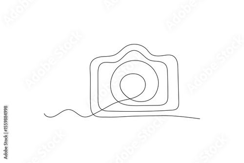 The camera is drawing by one line art on a white background single line design continuous line Vector icon
