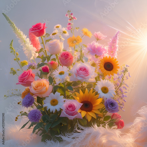 Sunlit Bouquet of Colorful Flowers with Soft Background