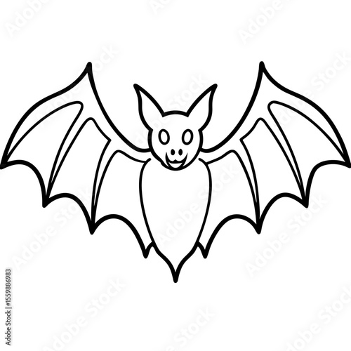Clean black line art of a bat flying with wings spread — white background 1