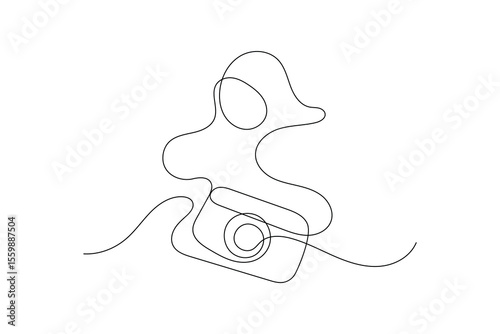 The camera is drawing by one line art on a white background single line design continuous line Vector icon
