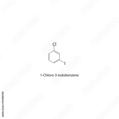 1-Chloro-3-iodobenzene skeletal structure. Haloarene compound schematic illustration. Simple diagram, chemical formula.