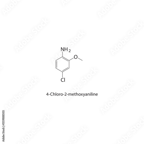 4-Chloro-2-methoxyaniline skeletal structure. Aromatic amine ether compound schematic illustration. Simple diagram, chemical formula.