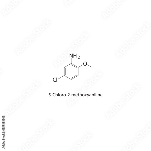 5-Chloro-2-methoxyaniline skeletal structure. Aromatic amine ether compound schematic illustration. Simple diagram, chemical formula.