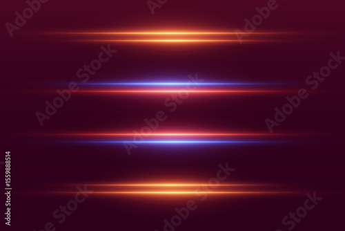 Glowing horizontal light lines of neon light, with movement effect.