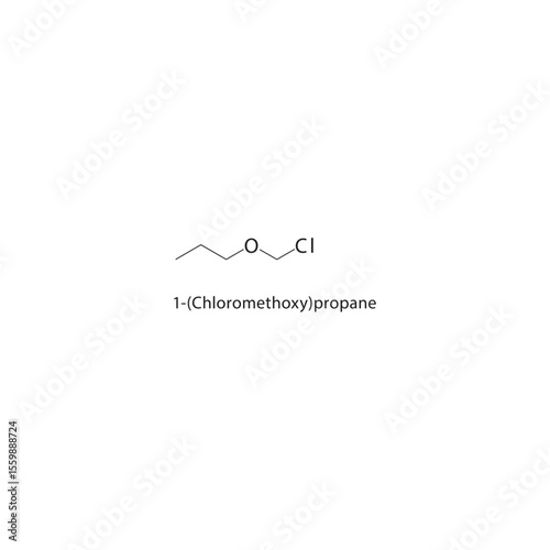 1-(Chloromethoxy)propane skeletal structure. Ether compound schematic illustration. Simple diagram, chemical formula.
