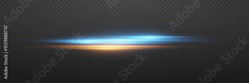 Horizontal flash with luminous center, futuristic and fantastic light effect.
