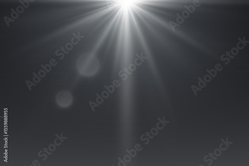 Bright white star light effect with glowing rays and sparkle, solar flare and magic flare.