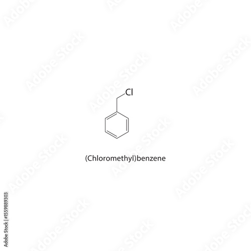 (Chloromethyl)benzene skeletal structure. Haloarene compound schematic illustration. Simple diagram, chemical formula.