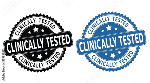 Clinically tested stamp, seal in black and blue on white background