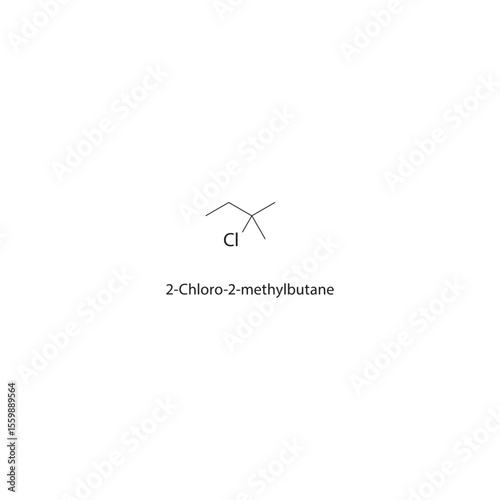 2-Chloro-2-methylbutane skeletal structure. Haloalkane compound schematic illustration. Simple diagram, chemical formula.