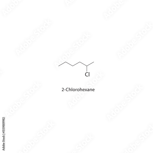 2-Chlorohexane skeletal structure. Haloalkane compound schematic illustration. Simple diagram, chemical formula.