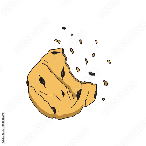 Broken Cookies. Vector gingerbread cookie. Hand drawn doodle illustration. National Chocolate Chip Cookie day. Round chocolate chip cookies isolated on white background.