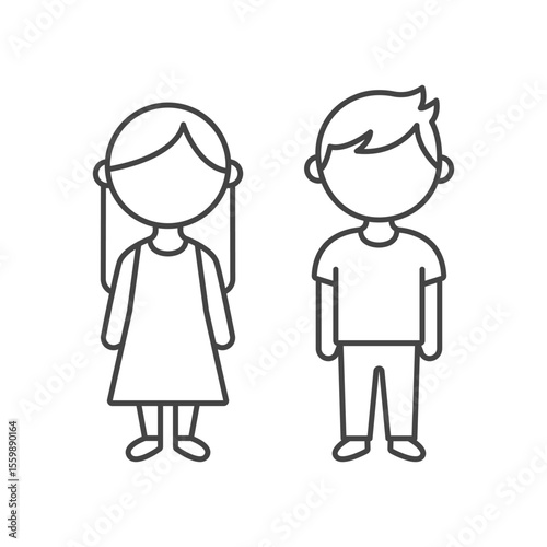 Boy and girl minimalist line icon. Vector