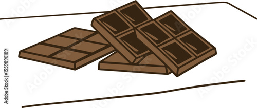 Brown Chocolate Bars Stacked on White Surface Simple Illustration dark sweet