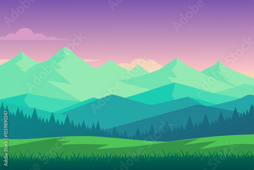 Mountain landscape with mist and clouds at sunrise