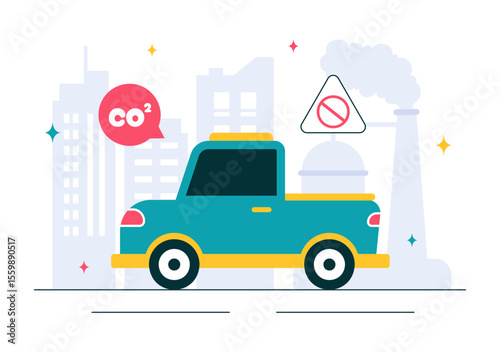 Carbon Dioxide or CO2 Vector Illustration Emphasizing the Importance of Saving Planet Earth from Climate Change in a Flat Style Cartoon Background