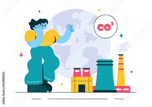 Carbon Dioxide or CO2 Vector Illustration Emphasizing the Importance of Saving Planet Earth from Climate Change in a Flat Style Cartoon Background