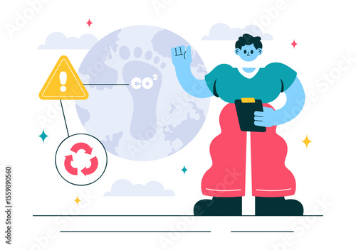 Carbon Dioxide or CO2 Vector Illustration Emphasizing the Importance of Saving Planet Earth from Climate Change in a Flat Style Cartoon Background