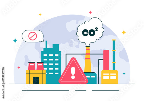 Carbon Dioxide or CO2 Vector Illustration Emphasizing the Importance of Saving Planet Earth from Climate Change in a Flat Style Cartoon Background