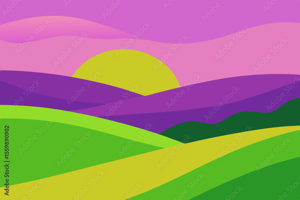 Obraz premium Serene Sunset Landscape Vibrant Hills and Peaceful Sky