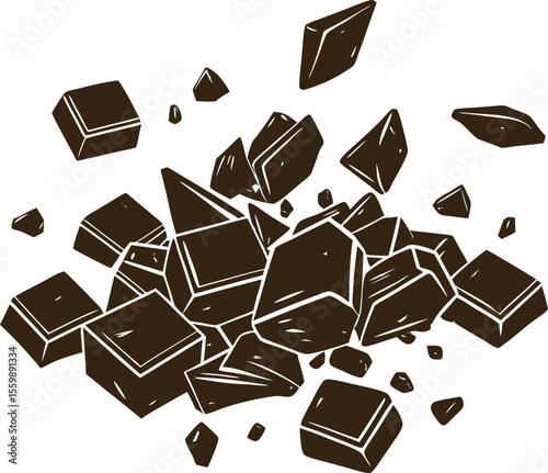 Dark Brown Chocolate Chunks Scattered Broken Pieces Dessert Food Sweet Treats vector