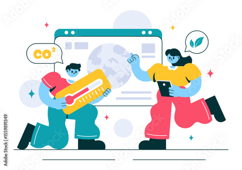 Carbon Dioxide or CO2 Vector Illustration Emphasizing the Importance of Saving Planet Earth from Climate Change in a Flat Style Cartoon Background