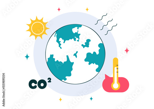 Carbon Dioxide or CO2 Vector Illustration Emphasizing the Importance of Saving Planet Earth from Climate Change in a Flat Style Cartoon Background