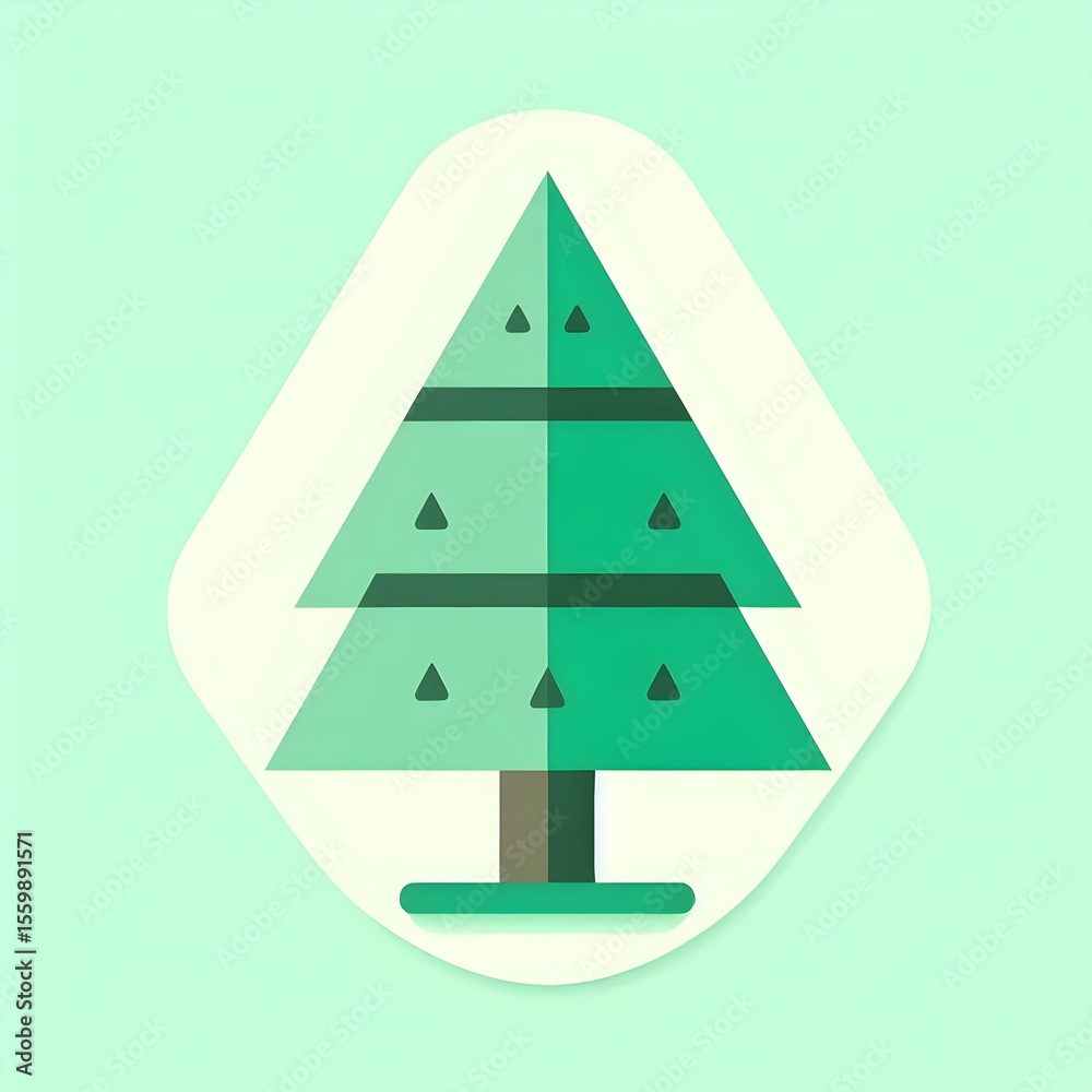 Obraz premium Simple forest tree symbol in stylized cartoon look drawn on pale green pastel background for outdoor and environment designs