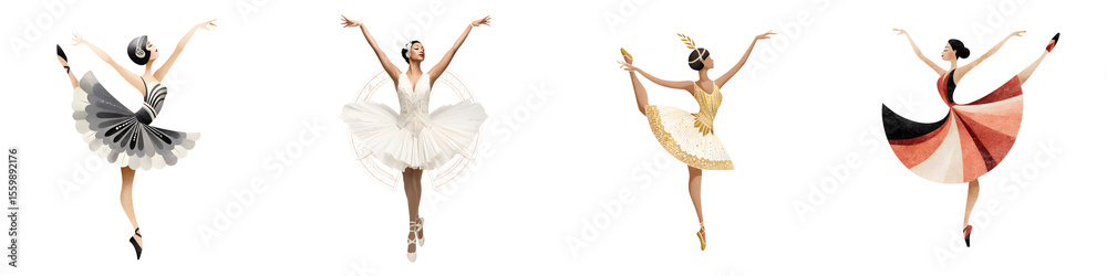Collection of Ballerinas in Different Tutus on White Background Collection of Ballerinas in Different Tutus on White Background