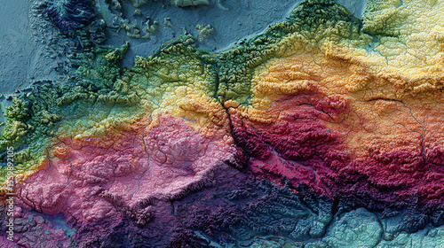 Vibrant Topographic Map Depicting Terrain Heights and Land Features