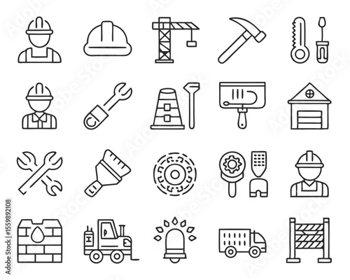 Comprehensive collection of thin line blue collar profession symbols for various applications and projects