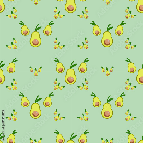 Seamless vector avocado cartoon drawings light green background for wallpaper, fabric ,wrapping paper ,notebook cover ,clothing ,backdrop and stationary.