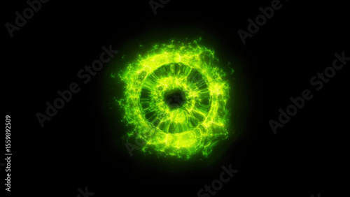 Green Magic Shockwave – 3D Energy Ring on Black Background