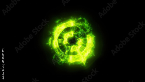 Green Magic Shockwave – 3D Energy Ring on Black Background