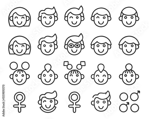 A comprehensive collection of thin line symbols representing various gender identities and related concepts for diverse applications and projects
