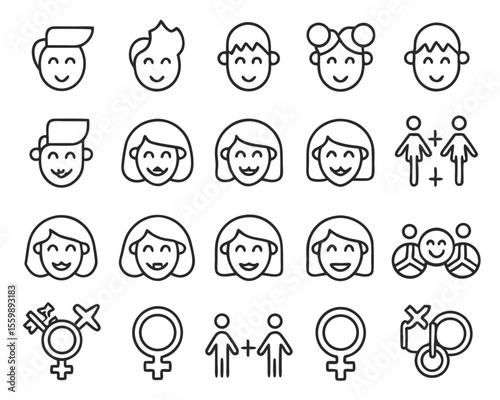 vector thin line icon set of of gender related 
