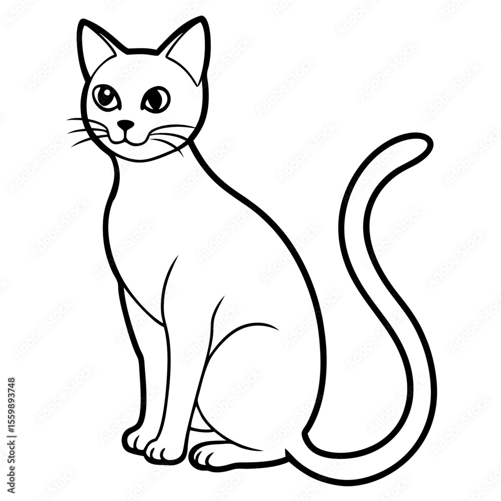 Clean black line art of a black cat sitting with curved tail — white background 1 Clean black line art of a black cat sitting with curved tail — white background 1
