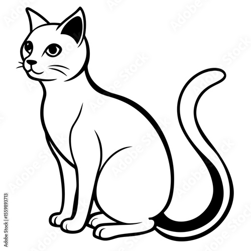 Clean black line art of a black cat sitting with curved tail — white background 1