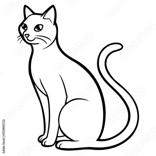 Clean black line art of a black cat sitting with curved tail — white background 1