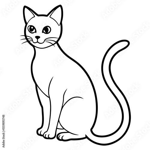 Clean black line art of a black cat sitting with curved tail — white background 1
