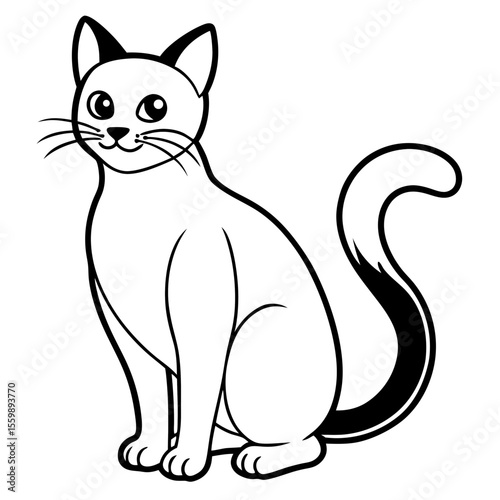 Clean black line art of a black cat sitting with curved tail — white background 1