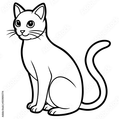Clean black line art of a black cat sitting with curved tail — white background 1